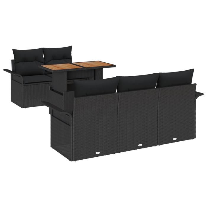Ensemble de Canapés de Jardin 6 Pièces avec Coussins en Rotin Poly Noir vidaXL, Canapé de Jardin 2 Places avec Rangement &amp; 3358011