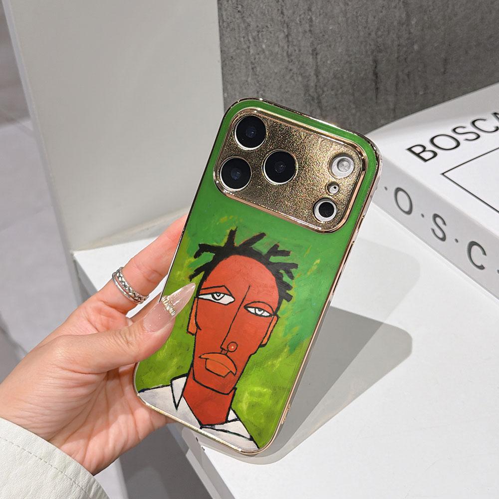 

Lucky Start Phone Case For iPhone 17 16 15 14 13 12 11 Pro Max 16E Gold Electroplated glass shell Abstract Portrait in Green Cover IPHONE17PROMAX
