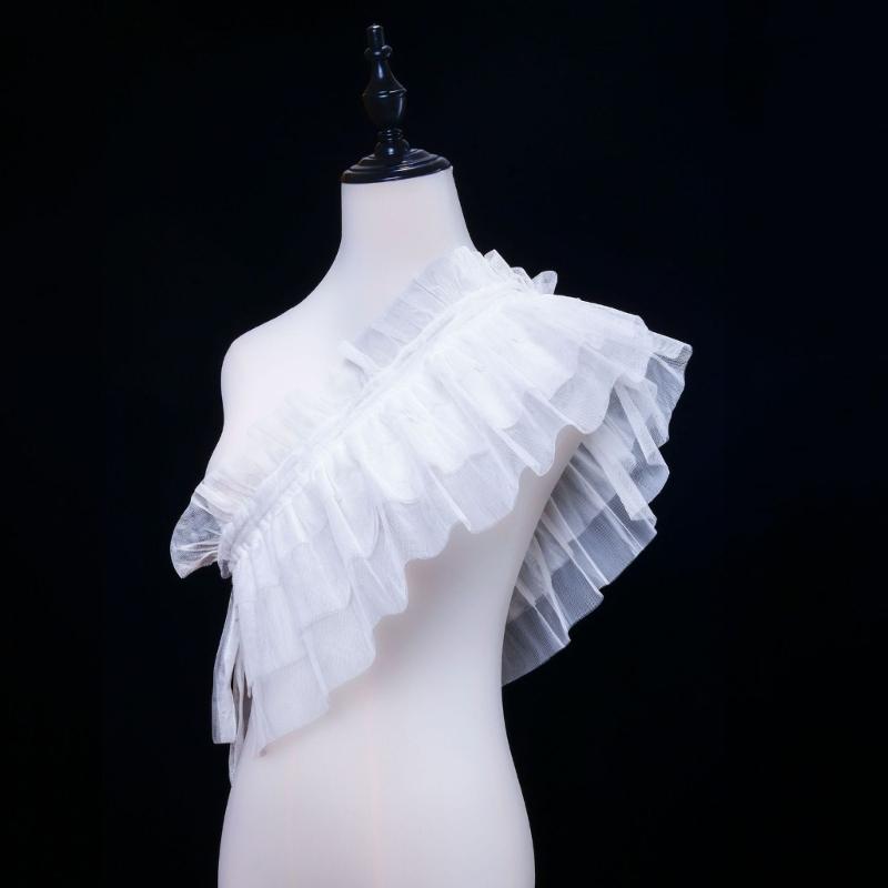 Women Ruffled Mesh False Collar Shrug Japanese Anime Girls Shoulder Wrap Shawl Vintage Capelet Halloween Props Costume