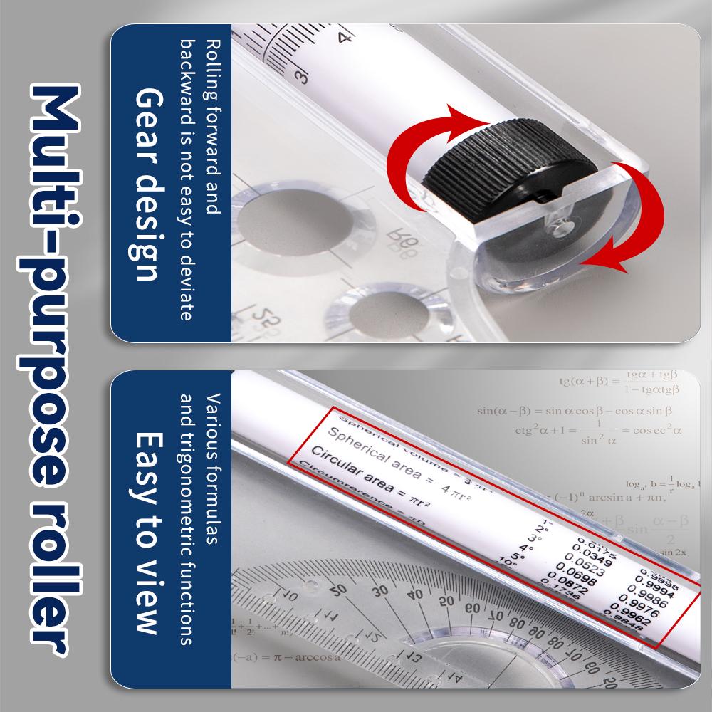 30cm Transparent Parallel Roller Ruler Multifunction Drawing Tool Scale Angle Line Balance Architectural Measuring Rolling Ruler