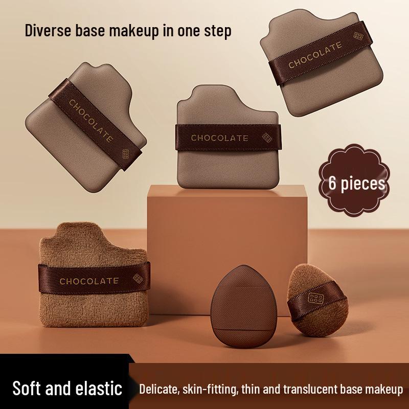 GECOMO Chocolate Powder Puff Set: Multi-purpose, Long-lasting Sponge for Dry & Wet Use with Leather Surface.