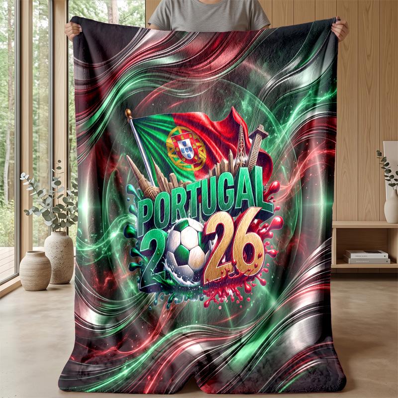 Portugal Football Printed Flannel Blanket Skin Friendly Warm Decorative Throw for Indoor Couch Bed Daily Use