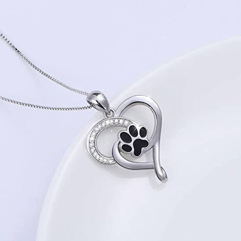 Necklace, Cute Cat Claw Glue Love Pendant, Hollow Heart-Shaped Footprint Hanging Necklace For Women