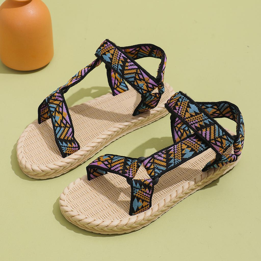 Women's Fashion Trend School Beach Non-slip Wear Soft Soled Velcro Flat Sandals