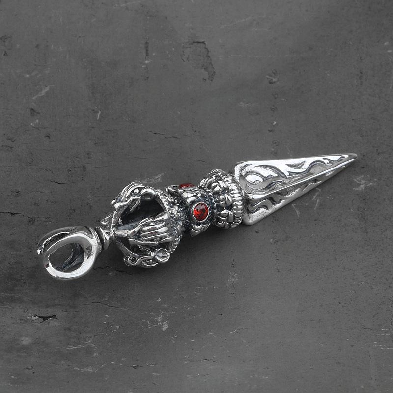 Men's Creative Retro Black Thai S925 Silver Vajra Pendant Necklace