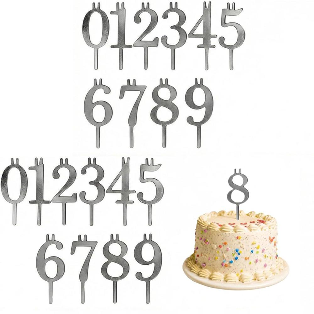 2-Set Reusable Silver Number Birthday Cakes Candle Holder