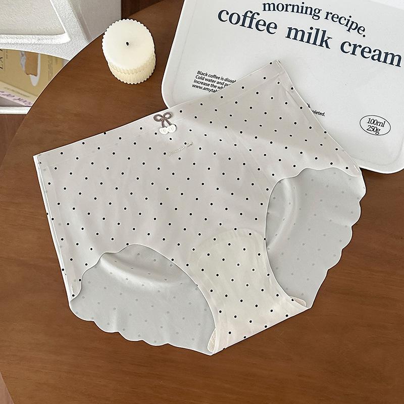 Women's Summer Sweet Polka Dot Print Ice Silk One Piece Trackless 10A Antibacterial Crotch Triangle Briefs