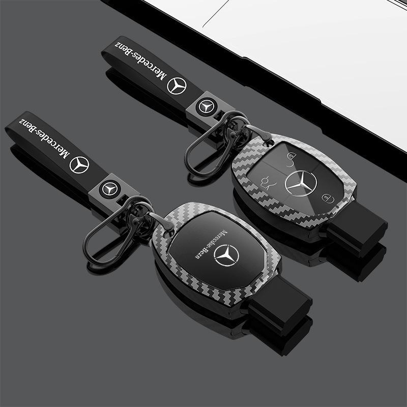 Carbon Fibre TPU Car Key Case Cover Shell Buckle Keychain For Mercedes Benz A B C S Class AMG GLA CLA GLC W176 W221 W204 W205