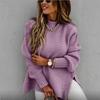 Knit Sweaters Women Half High Collar Full Sleeve Thick Splice Jumpers Solid Casual Split Pullovers Office Lady Elegant