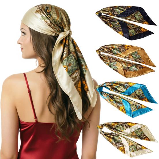 yangyizhi Women Headscarf, Paisley Pattern Large Square Scarf, Smooth Imitation Silk Fabric Turban Scarf Shawl Hair Tie for Travel Daily Wear