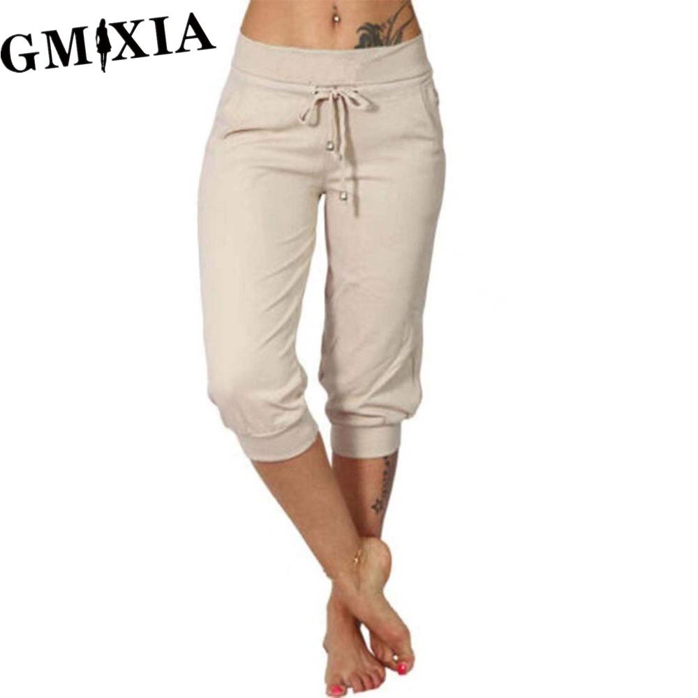 

GMXIA 10 цветов Женские модные повседневные однотонные брюки и капри с принтом XXXL бежевый
