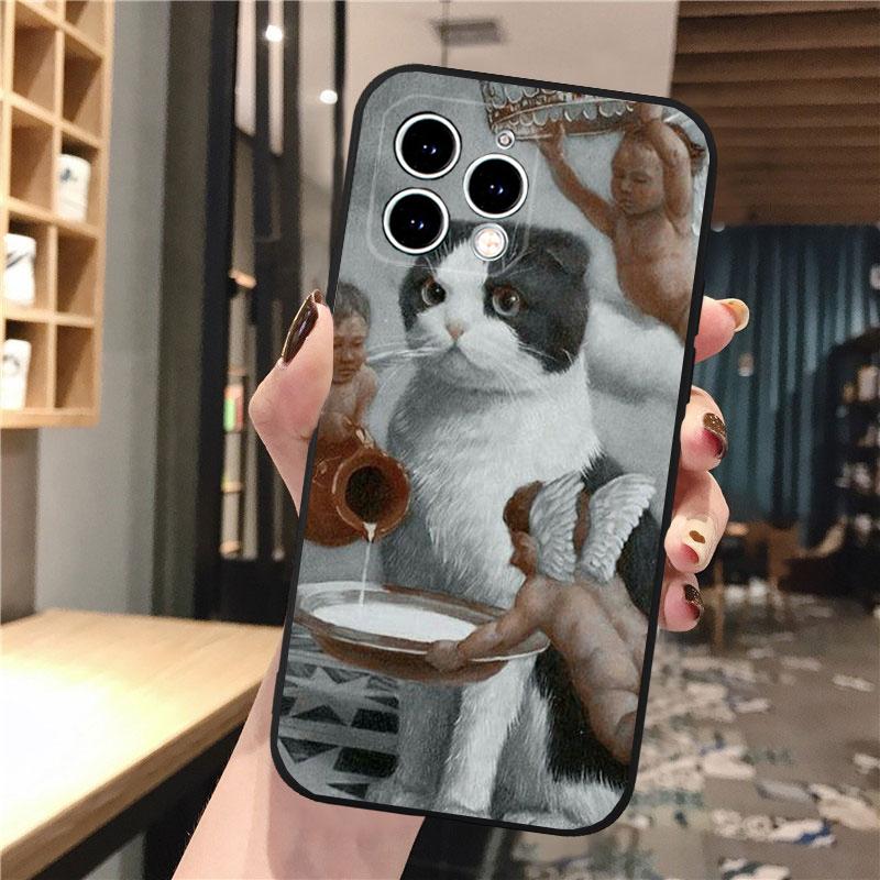 Phone Case Carcasa Funda For iPhone 17 Pro Max 17 Air 16 15 14 13 Pro Max 15 16 Pro 15Plus Art Black Cat Wave Van Gogh