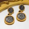 Vintage S925 Silver Needle Western Court Earrings Antique Coins Portraits Electroplated Genuine Gold