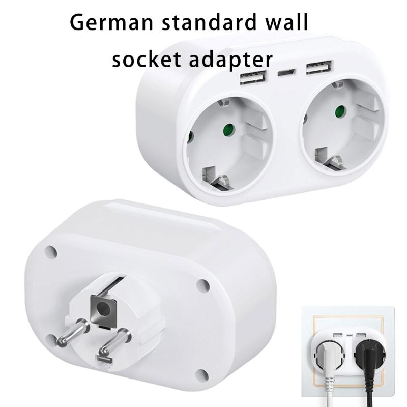 Multifunction Wall Plugs Adapters Convert German/French Outlet to 2 EU Socket with USB Port Electrical Converter Tool