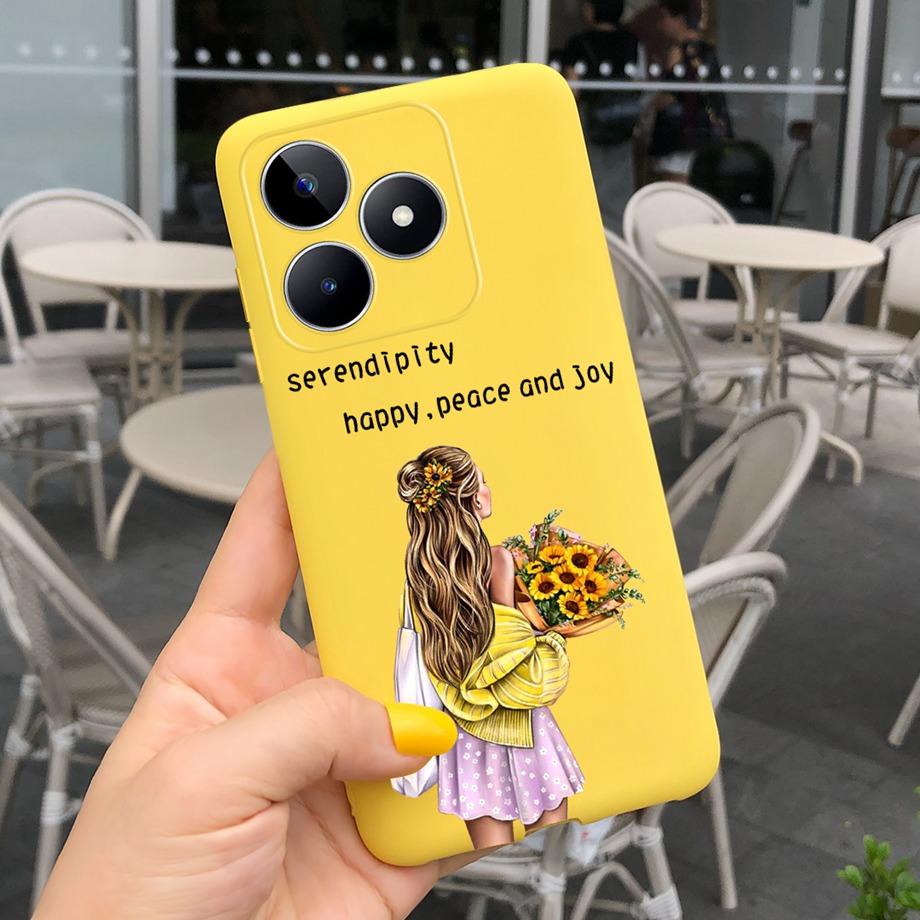 For Realme C53 C51 Cases Shockproof Soft Luxury Silicone TPU Bumper Case For RealmeC51 C 51 C 53 Flower Painting Girly Capa Etui