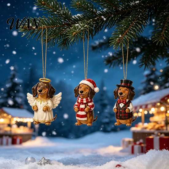 Addobbi da appendere all'albero di Natale 2026 Calendario dell'Avvento Bassotto, 24 Giorni Sorprese da Collezione Cane con Regali Festivi 2D Figure Cucciolo per