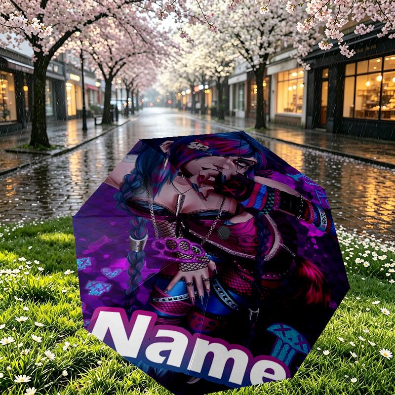Custom Name Personalized Jinx Print Umbrella, Auto Open Close, 8‑Rib Sturdy Frame, Commute Camping Hiking Use, Birthday Gift