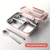 Lunch Box with Compartment Stainless Steel Liner Matching Spoon Chopsticks Thermally Insulated Portable Outdoor Bento Container
