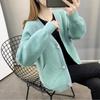 Autumn and Winter Solid Color Knitted Women's Imitation Mink Fleece Cardigan Sweater Women's New Thickened Loose Coat Top