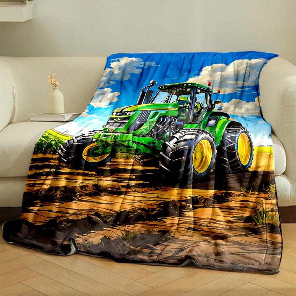 Green Tractor Farm Scene Blanket bedroom Blanket for Livingroom Couch lunch break Soft throw for Friend's festival Gift