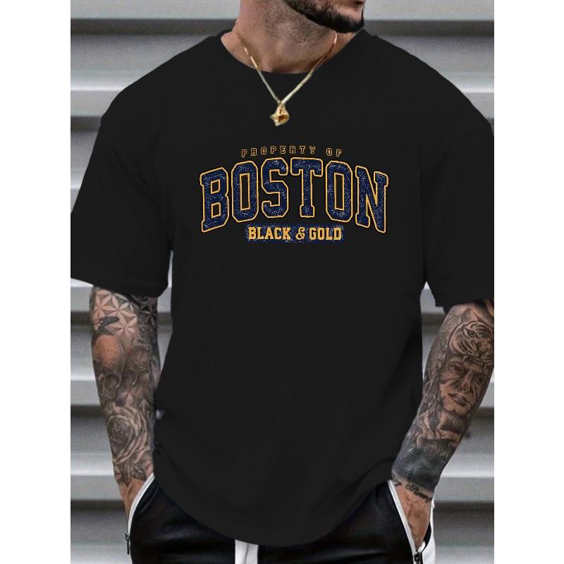 European Size A New Stylish And Personalized Boston Letter Print Casual And Comfortable Sports T-Shirt, Perfect for a Cool And Fashionable Summer