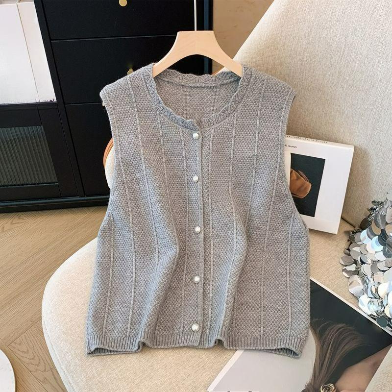 

Large Size Spring and Autumn Fashion Simple and Versatile Thin Round Neck Casual Knitted Vest Women s Vest 3XL сірий