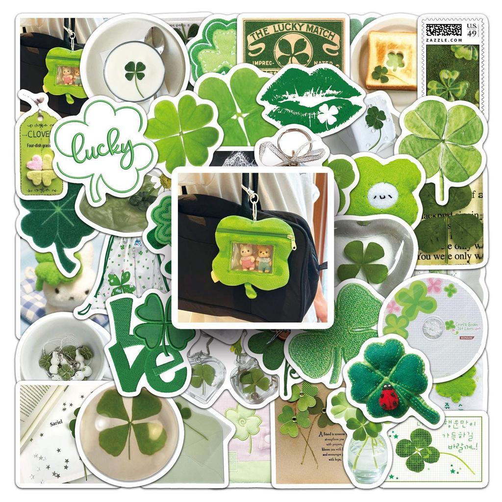 50 Sheets Fresh Four-Leaf Clover Graffiti Stickers: Cute DIY Water Bottle Decorations