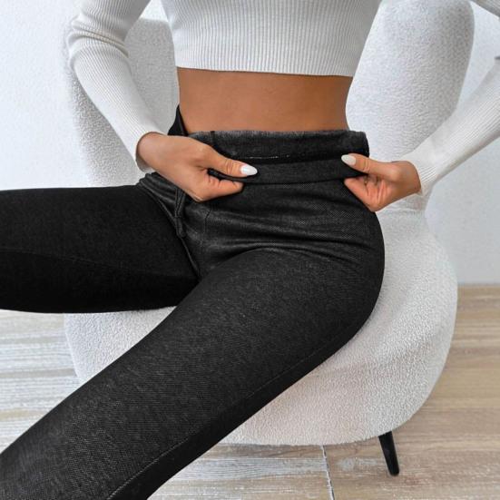 Damskie spodnie ołówkowe Imitacja jeansu Wysoki stan Pogrubione Podszewka z aksamitu Ciepłe legginsy Obcisłe