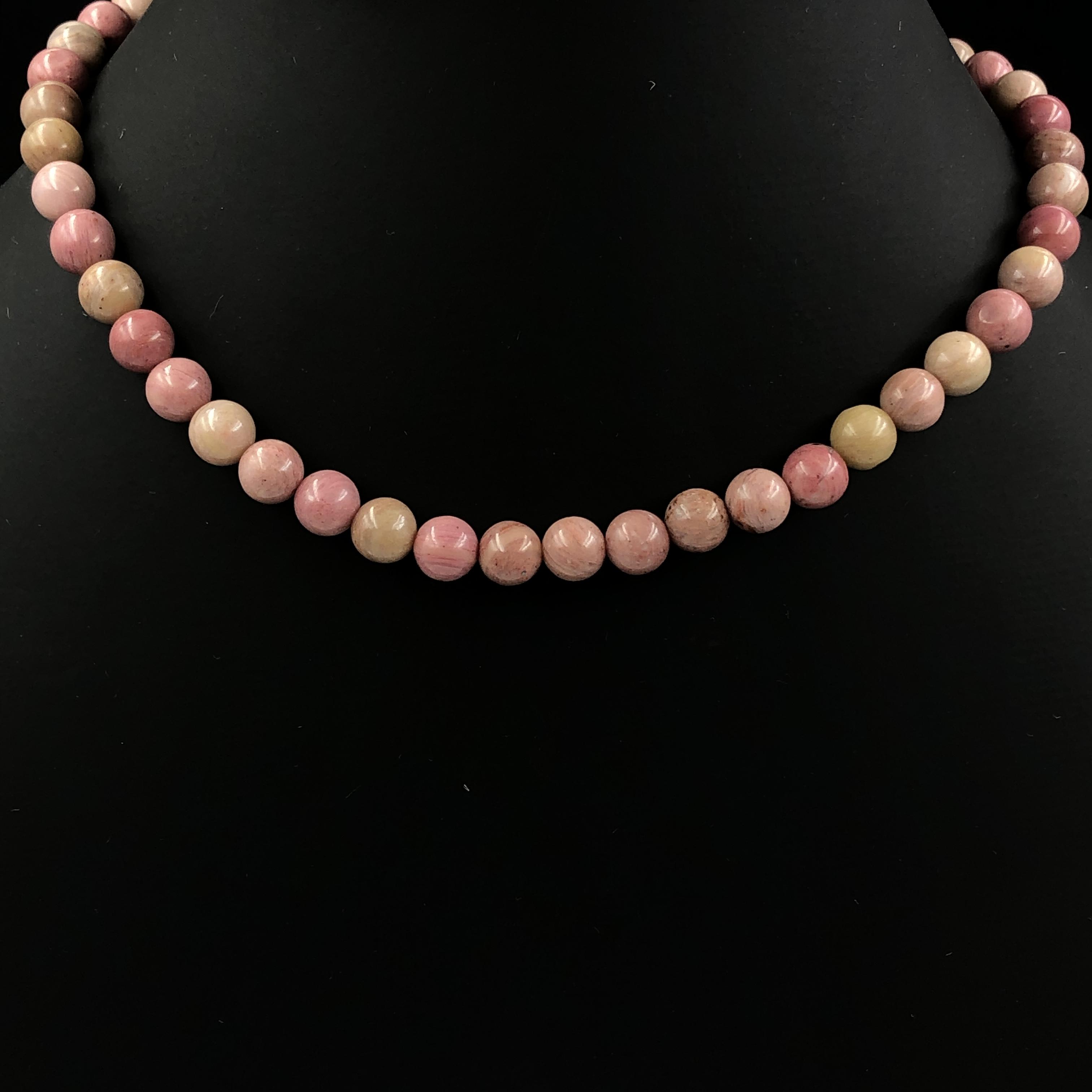 

8mm Natural Pink Rhodonite Gemstone Round Beads Adjustable Necklace 17-20 Handmade Beads Necklace For Anniversary Gift 8BN-36