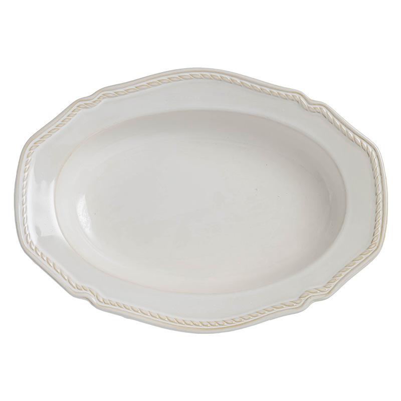 French Retro Relief Ceramic High-End Western Food Plate Household Vegetable Plate Steamed Fish Plate Fruit Salad Plate