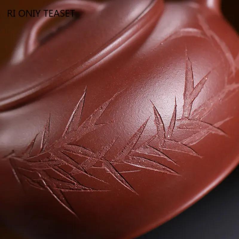 210ml Yixing Purple Clay Teapots Handmade Bamboo Leaves Tea Pot Raw Ore Purple Mud Beauty Tea Infuser Kettle Zisha Tea Set