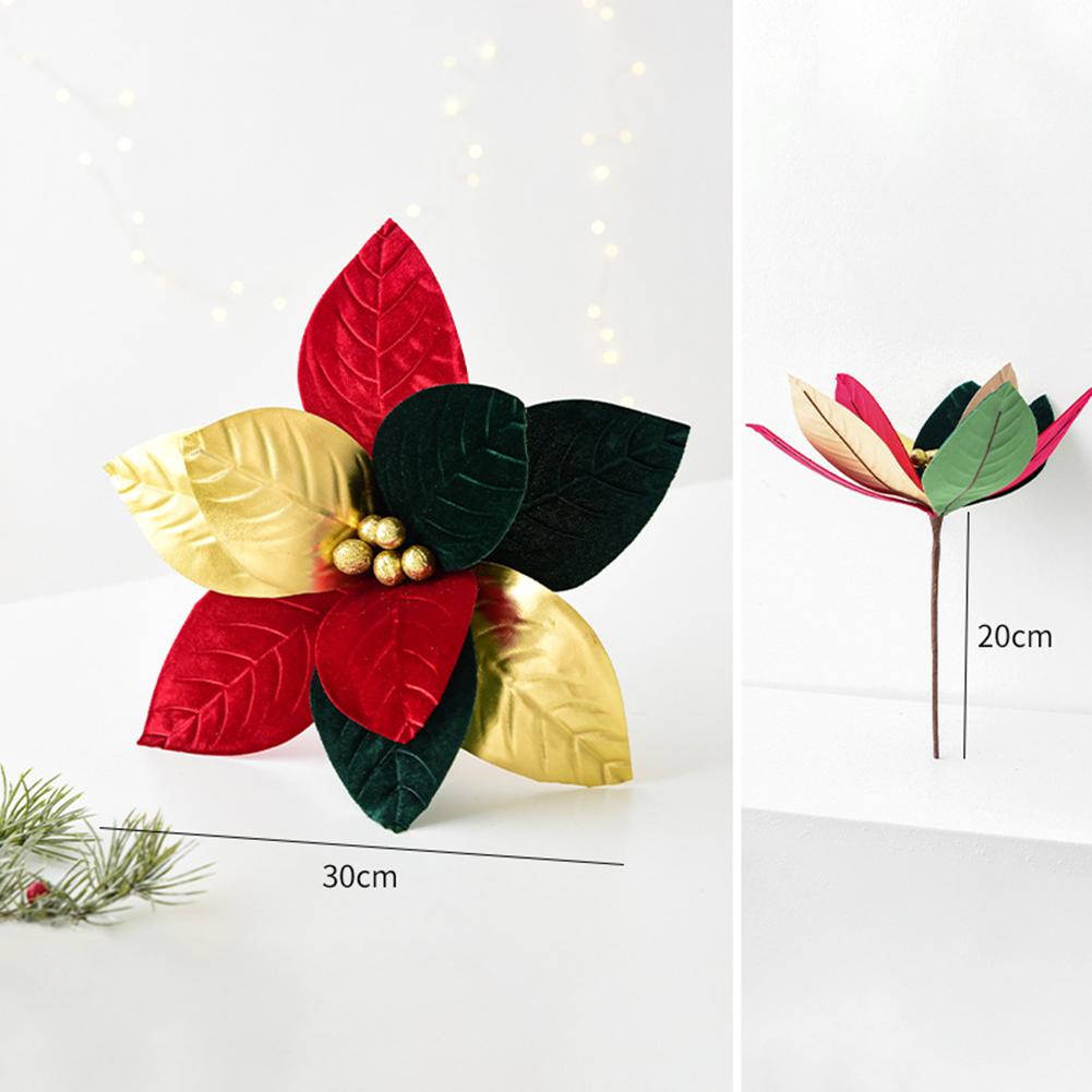 3pcs Christmas Decorative Felt Fabric Flower 30*20cm Vibrant Christmas Tree Decor Artificial Poinsettia Flowers Holiday Decor