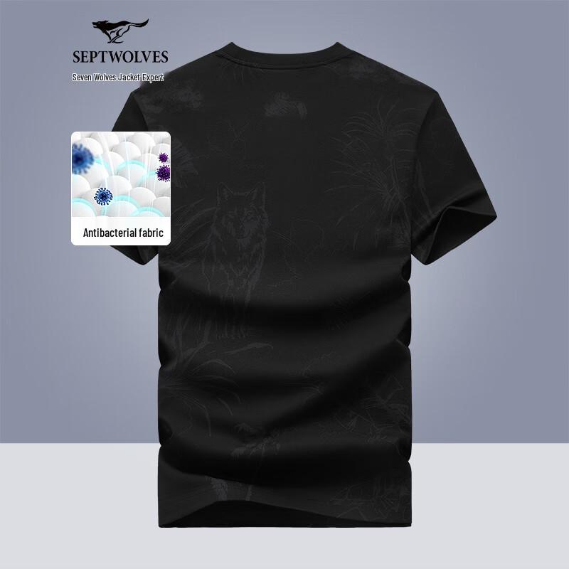 Septwolves Men s Wolf Print 7A Antibacterial Short Sleeve T-Shirt 2XL