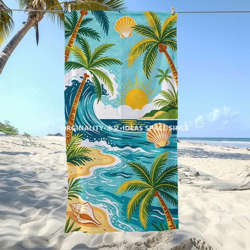 Tropical Palm Beach Sunset Towel Patterned Sunscreen And Windproof Suitable For Swimming Pool Camping Travel