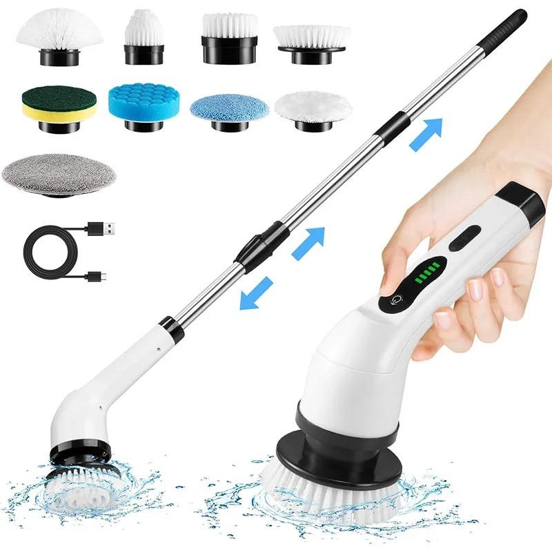 Electric Cleaning Brush 9-in-1 Cordless Electric Spin Scrubber Expandable Handle Waterproof Cleaning Brush