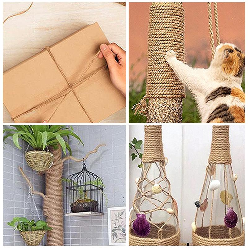 Natural Jute Twine Long Twine String Gift Wrapping Cord for Crafts Packaging Gardening Cat Scratching Climbing Post Decorations