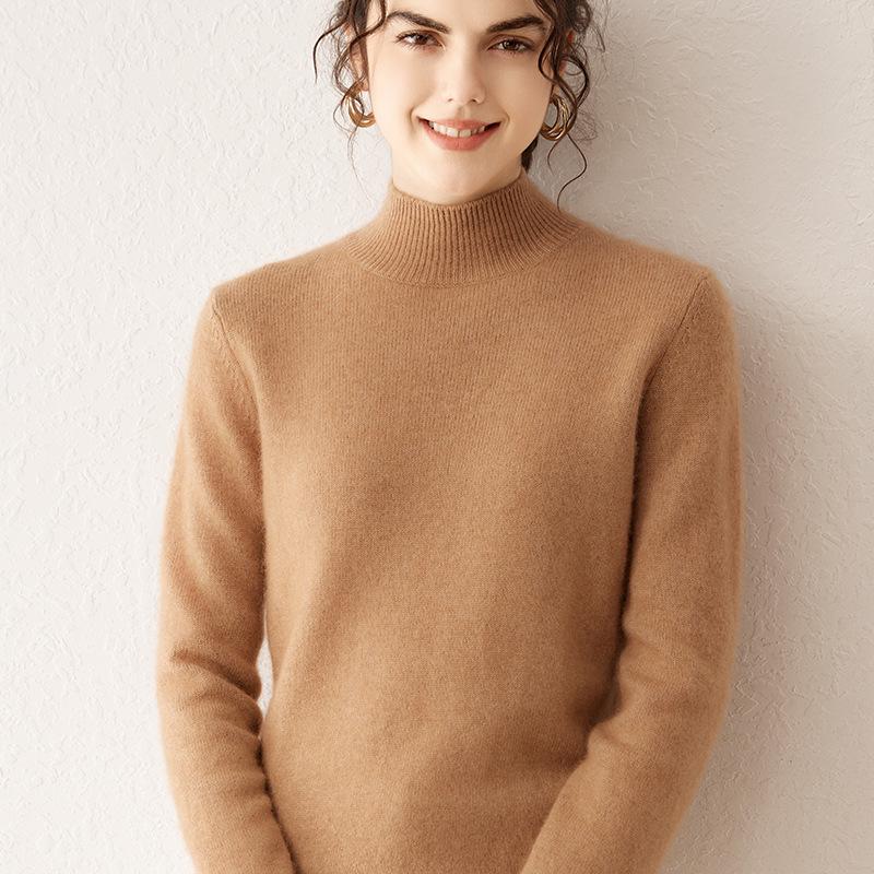 Women's Cashmere Knit Long Sleeve Base Layer Top - Warm, Loose, and Versatile for Autumn/Winter