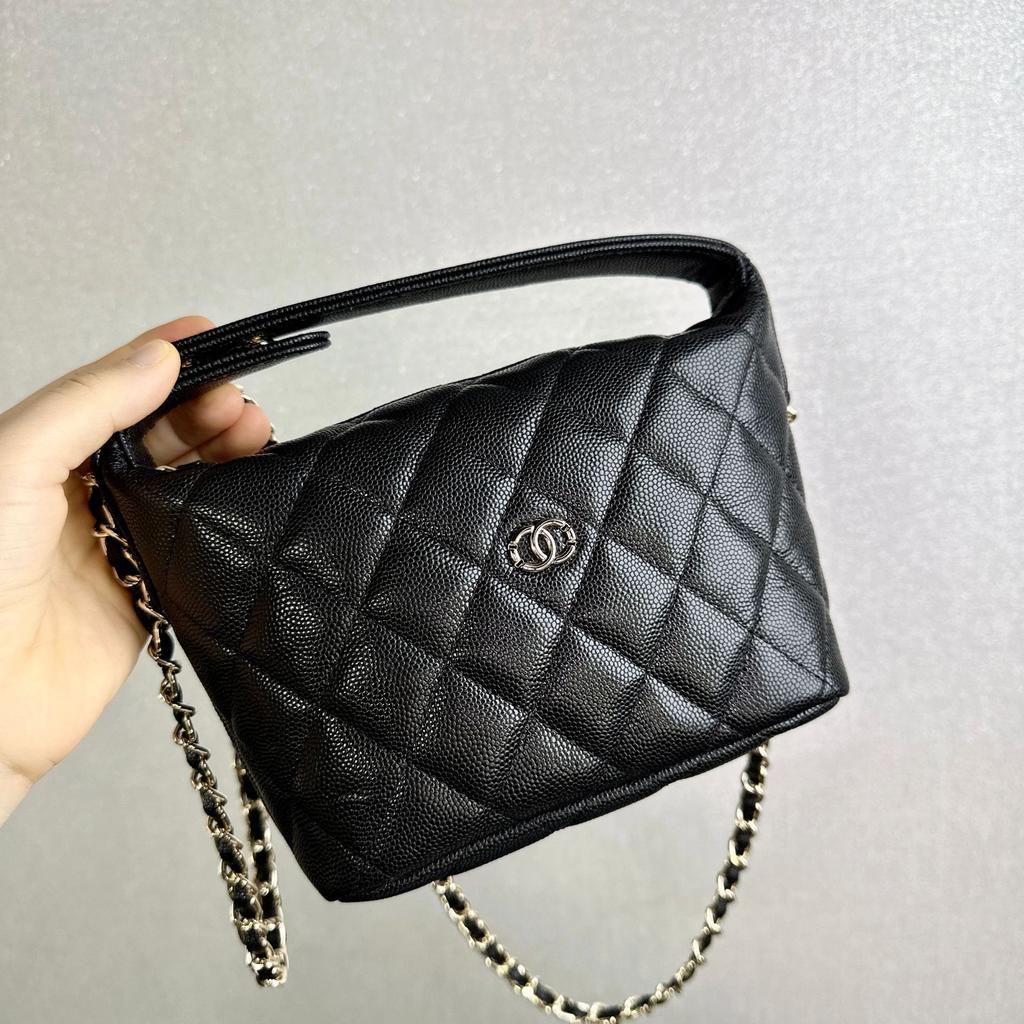 New Lunch Box Bag, Caviar Cowhide Rhombus Chain Bag, Ball Pattern Leather Single Shoulder Crossbody Small Bag for Women