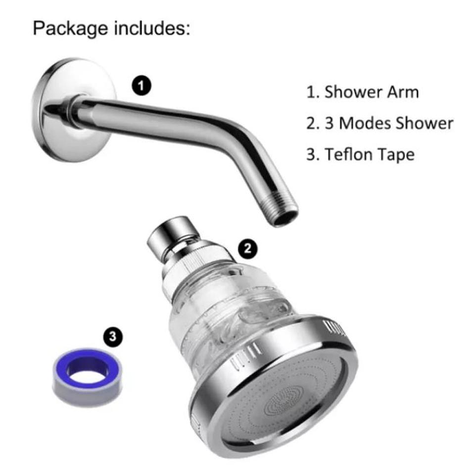 High Pressure Wall Mount Rainfall Showerhead Water Saving 3 Modes Adjustable Ceiling Shower Head Chlorine Fluoride Water Filter