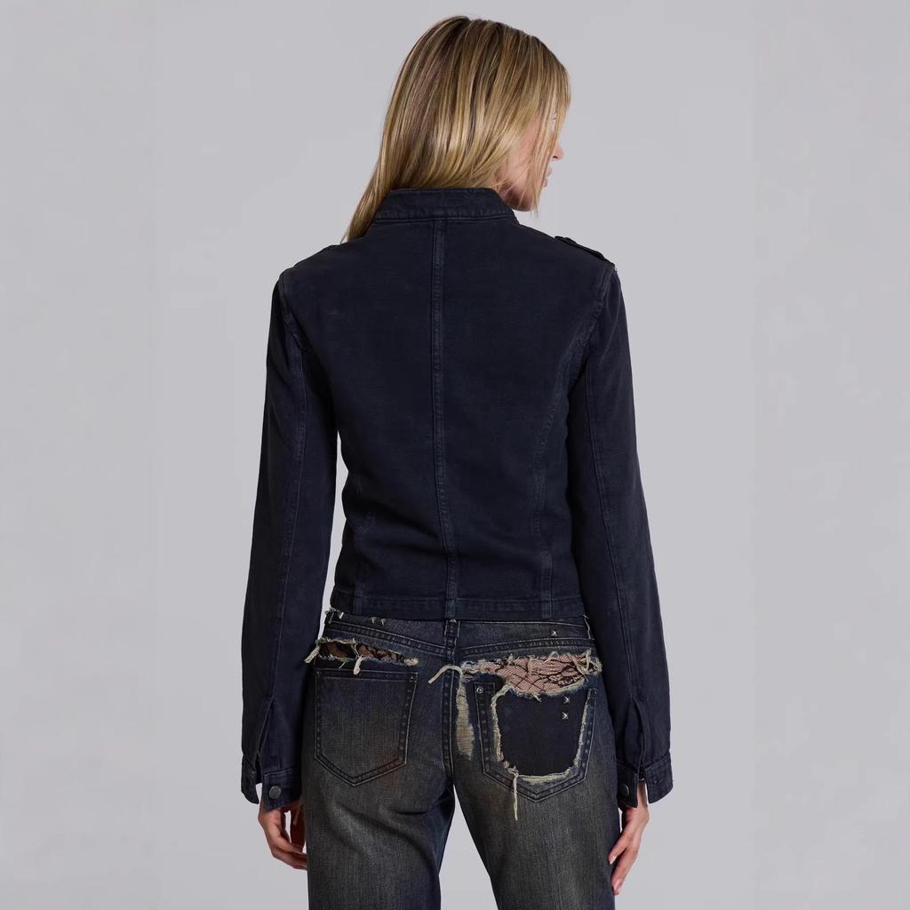 2026 New Arrival Women's Casual Blue Denim Jacket with Long Sleeves and Single-Breasted Design.