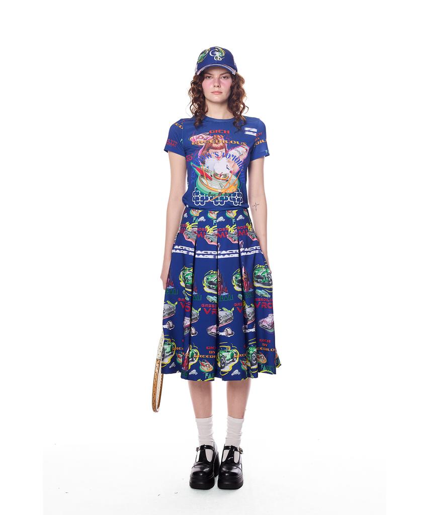 Greedius Racing Club Pleated Long Skirt