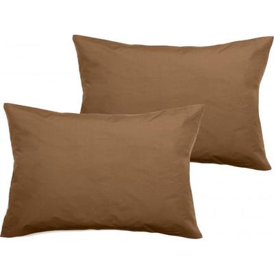 Set of 2 Percale Pillowcases Pure Combed Cotton Long Fibers 80 Threads/cm² South Wind - Cognac - Set of 2 Pillowcases 50 X