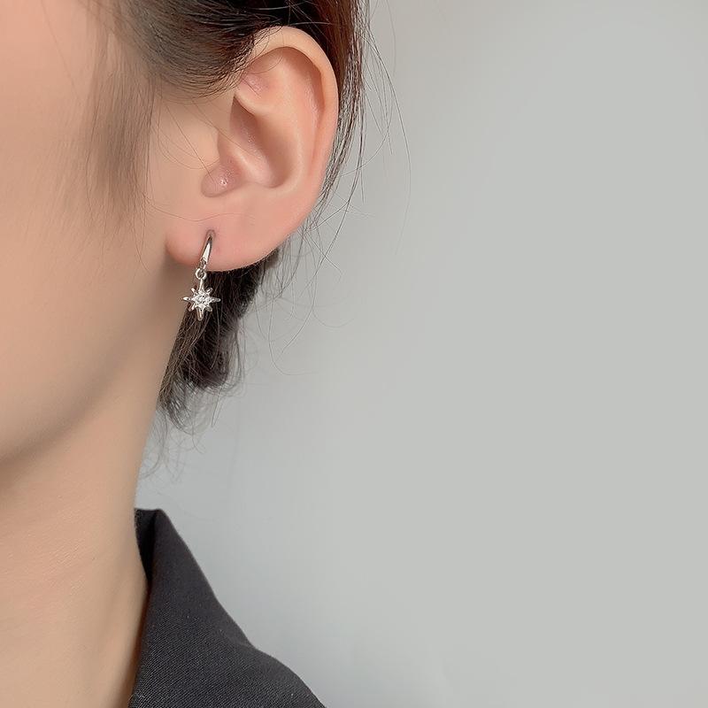 925 Silver CZ Star Moon Asymmetric Hoop Earrings for Women Gold Silver Stars Moon Circle Earrings Party Jewelry Gifts