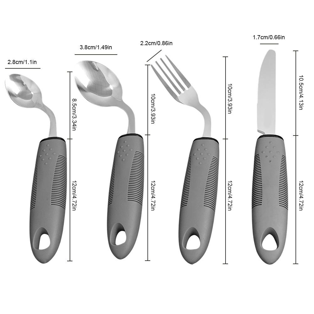 4 Pack Adaptive Utensils Set 2.5 Oz -42 Angled Weighted Utensils Non-Slip Handles Silverware for Tremors and Parkinsons Patients
