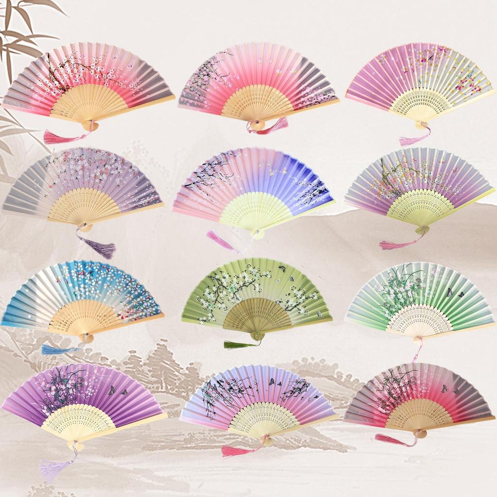 Folding Fan for Women and Men Japanese Traditional Summer Fireworks New Present and Flower [Joyasslly] - Lightweight, Handheld, Bamboo, Style,