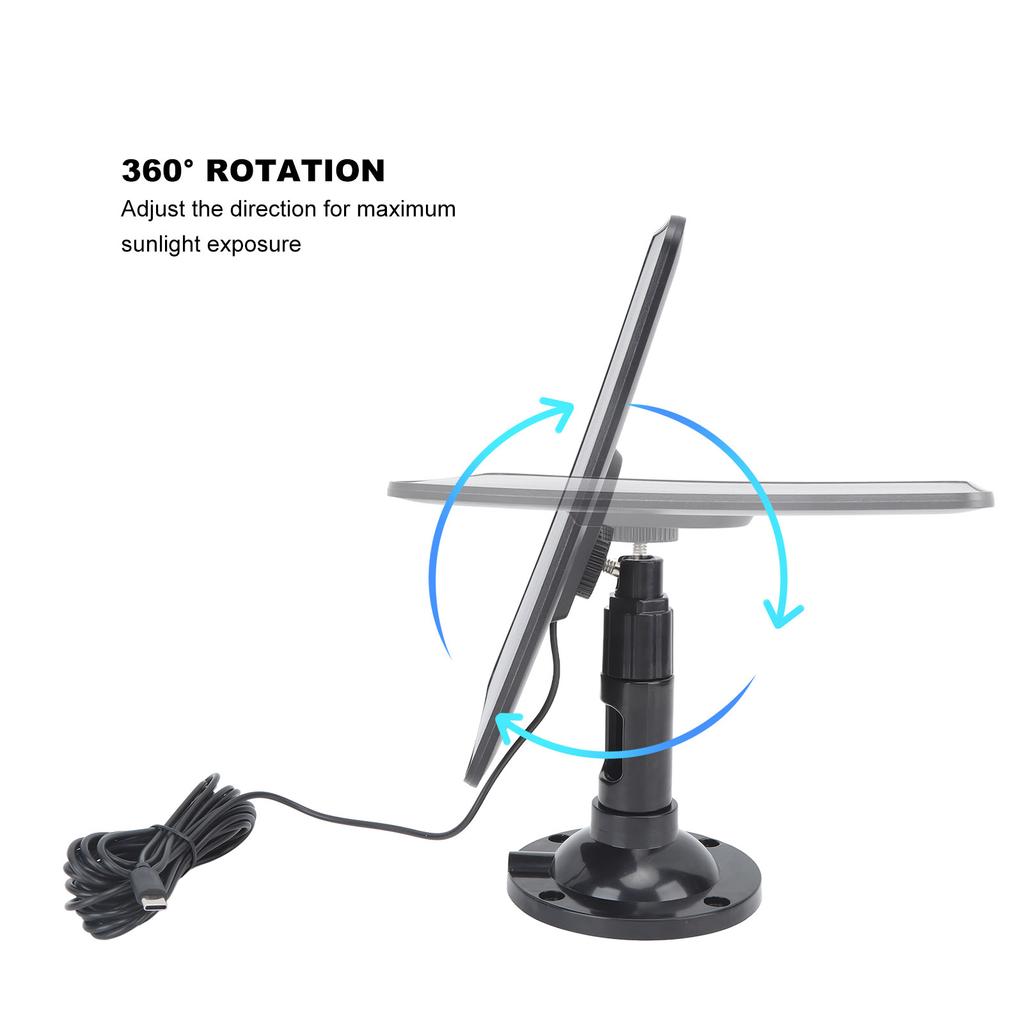 10W 5V Solar Panel for Wireless Outdoor Security Camera IP65 Waterproof Monocrystalline Silicon Solar Charger Type C Black