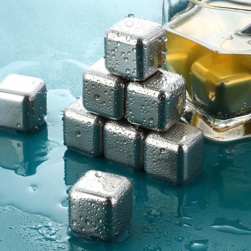6pcs Stainless Steel Ice Cube Set Bar Whiskey Stone Reusable Chilling Stones for Whiskey Wine Wine Cooling Cube Chilling Rock