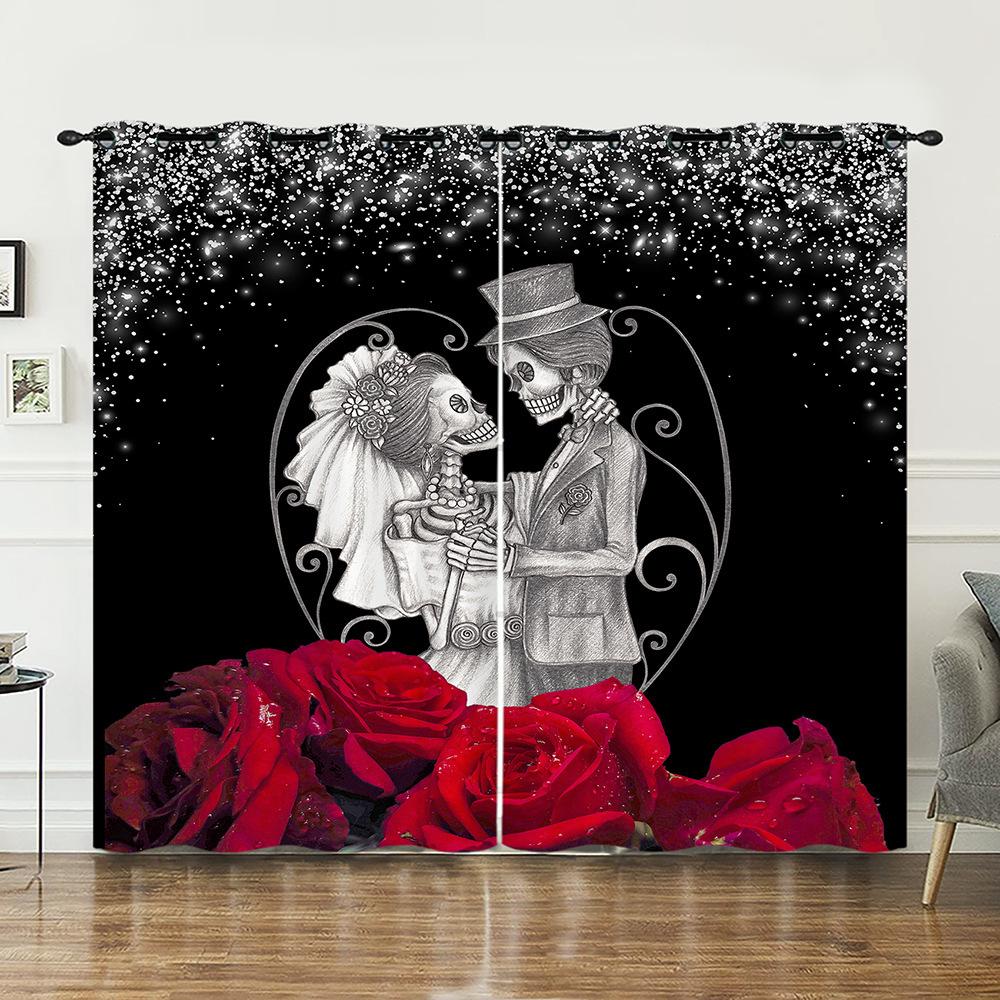 Curtains Skull Rose Magic Curtains Bedroom Living Room Blackout Curtain Perforated