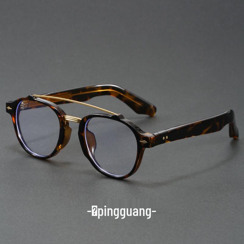 Women's Blue Transparent Double-Beam Acetate Glasses Frame with Flat Lenses & Blue Light Blocking Option