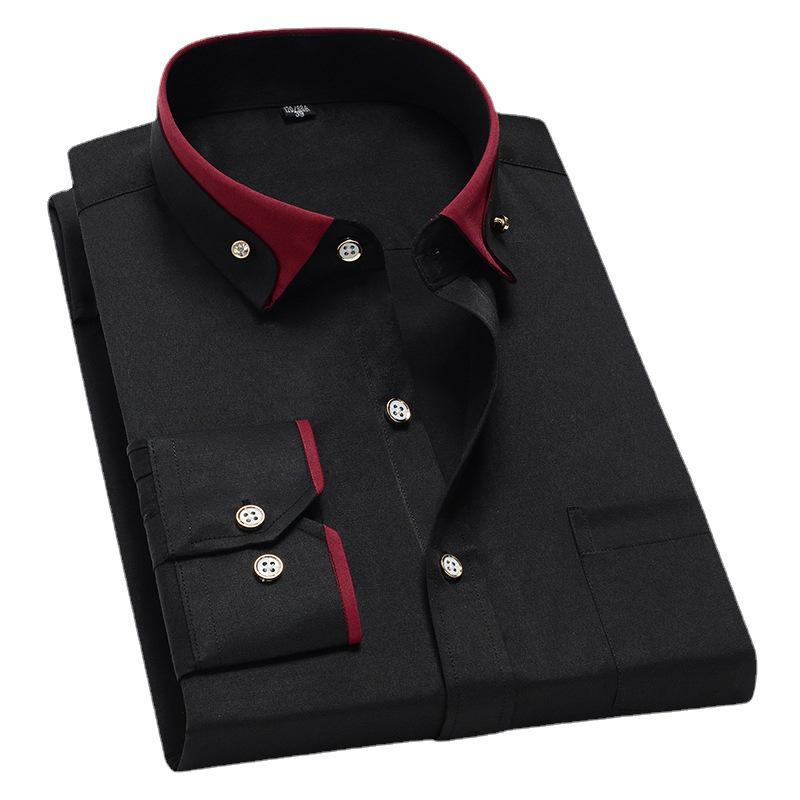 Men's Color Block Stretch Long-Sleeve Non-Iron Business Casual Shirt